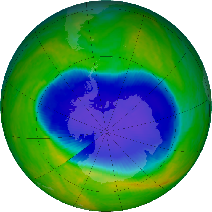 Antarctic ozone map for 10 November 2001